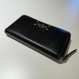 Kate Spade Zip Around Large Wallet - Black Leather